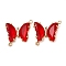 Brass Pave Faceted Glass Connector Charms, Cadmium Free & Nickel Free & Lead Free, Golden Tone Butterfly Links, FireBrick, 20x22x5mm, Hole: 1.2mm