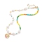 Lemon Slice Enamel Pendant Necklace for Girl Women, Glass & Natural Pearl Beads Necklace, Colorful, 15.98 inch(40.6cm)