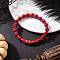 Halloween Brass Crystal Rhinestone & Dyed Synthetic Turquoise Skull & Round Beaded Stretch Bracelets for Men Women, Platinum, FireBrick, Inner Diameter: 2-3/8 inch(6cm)
