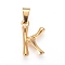 304 Stainless Steel Pendants, Bamboo Style, Letter, Ion Plating(IP), Real 18K Gold Plated, Letter.K, 19.5x12x3mm, Hole: 3x7mm