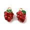 Brass Enamel Charms, Cadmium Free & Nickel Free & Lead Free, Grape Charm, Real 18K Gold Plated, 12x7x7mm, Hole: 1.5mm