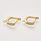 Brass Micro Pave Cubic Zirconia Hoop Earring Findings with Latch Back Closure, Nickel Free, with Horizontal Loop, Real 18K Gold Plated, Oval, 14x3.5x12mm, Hole: 1mm, Pin: 1mm