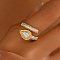 Brass Micro Pave Cubic Zirconia Cuff Rings for Women, Teardrop, Golden, 11mm, Inner Diameter: 16mm~18mm