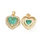 Real 18K Gold Plated Brass Micro Pave Cubic Zirconia Pendants, Cadmium Free & Nickel Free & Lead Free, Heart Charms, Medium Spring Green, 15x14x6.5mm, Hole: 2.5x4.5mm