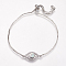 Adjustable Brass Bolo Bracelets, Slider Bracelets, with Synthetic Opal and Cubic Zirconia, Eye, Platinum, White, 8-3/4 inch(222mm), 1mm, Link: 20x9x3mm