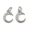 Brass Micro Pave Cubic Zirconia Pendants, Cadmium Free & Lead Free, Moon Charms, with Jump Ring, Platinum, 10.5x8x1.5mm, Hole: 3.2mm