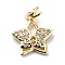 Brass Micro Pave Cubic Zirconia Charms, with Jump Ring, Cadmium Free & Lead Free, Star with Butterfly Charms, Real 18K Gold Plated, 12.5x10.5x2mm, Hole: 3.2mm