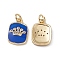 Brass Micro Pave Cubic Zirconia Enamel Pendants, with Jump Ring, Cadmium Free & Nickel Free & Lead Free, Real 18K Gold Plated, Rectangle with Crown Pattern Charms, Blue, 16x11x2mm, Hole: 3.4mm
