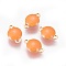 Ion Plating(IP) 304 Stainless Steel Enamel Links connectors, Enamelled Sequins, Flat Round, Golden, Coral, 12x8x4mm, Hole: 1.4mm