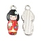Alloy Enamel Pendants, Cadmium Free & Nickel Free & Lead Free, Platinum, Japanese Doll Charm, Red, 21x8.5x2mm, Hole: 2mm