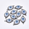 Polymer Clay Rhinestone Links connectors, with 304 Stainless Steel Findings and Resin, Evil Eye, Stainless Steel Color, 26x13~13.5x6.5mm, Hole: 1.8mm