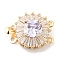 Brass Micro Pave Clear Cubic Zirconia Box Clasps, 2-Strand, 4-Hole, with Lilac Glass Rhinestone, Round, 14.5x17x9mm, Hole: 1.2mm
