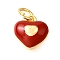 Brass FireBrick Enamel Charms, with Jump Ring, Cadmium Free & Nickel Free & Lead Free, Heart Charms, Real 18K Gold Plated, 9x9x6mm, Hole: 3.5mm