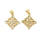 Brass Micro Pave Clear Cubic Zirconia Pendants, Cadmium Free & Lead Free, Flower, Real 16K Gold Plated, 21.5x19x2mm, Hole: 4.5x3.5mm