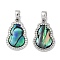 Brass Micro Pave Clear Cubic Zirconia Pendants, Cadmium Free & Nickel Free & Lead Free, Abalone Shell Charms, Platinum, 19x12x3mm, Hole: 4.5x2mm