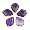Electroplate Natural Amethyst Pendants, with Iron Findings, Arrows, Golden, 30~31x22.5x6~7mm, Hole: 1.8mm