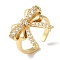 Bowknot Brass Micro Pave Clear Cubic Zirconia Open Cuff Rings for Women, Real 18K Gold Plated, Bowknot: 17x19mm, Adjustable