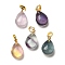 Natural Fluorite Pendants, with Brass Finding, Teardrop, Golden, 19.5x12x8mm, Hole: 4x6mm