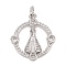 Cubic Zirconia Pendants, with Rack Plating Real 18K Gold Plated Brass Findings, with Jump Rings, Long-Lasting Plated, Lead Free & Cadmium Free, Round, Platinum, 21x18.5x2.5mm, Jump Ring: 4.6x0.8mm, 3mm Inner Diameter