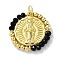 Rack Plated Brass Pendant, with Glass, Long-Lasting Plated, Lead Free & Cadmium Free, Round, Black, 23.5x23x3mm