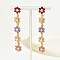Real 18K Gold Plated Brass Micro Pave Cubic Zirconia Dangle Stud Earrings for Women, Flower, Colorful, 68x10mm