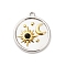 Natural Black Onyx(Dyed & Heated) Pendants, with 304 Stainless Steel Settings, Golden & Stainless Steel Color, Flat Round with Sun and Moon, 23.5x20.5x4.5mm, Hole: 2mm