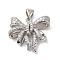 Brass Micro Pave Clear Cubic Zirconia Pendants, Cadmium Free & Lead Free, Bowknot, Platinum, 18x21.5x6mm, Hole: 4.5x4mm