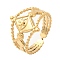304 Stainless Steel Hollow Open Cuff Rings, Rhombus with Eye, Real 18K Gold Plated, US Size 7(17.3mm)