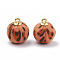 Handmade Cloth Fabric Covered Pendants, with Golden Tone Alloy Findings, Round, Coral, 16~17x14mm, Hole: 1.5mm