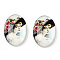 Glass Cabochons, with European Style Pattern, Oval, Hot Pink, 25x18x6mm