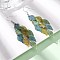 430 Stainless Steel Leaf Dangle Earrings, with Iron Earring Hooks, Platinum, Green, 81mm