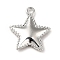 Rack Plating Alloy Pendants, Cadmium Free & Lead Free, Star Charms, Platinum, 15.5x13.5x2.5mm, Hole: 1.6mm