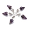 Natural Amethyst Pendants, with Platinum Brass Snap on Bails, Votex/Om Symbol/Tree of Life/Flower of Life/Star of David, Cone Pendulum, 48mm, Hole: 8mm