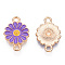 Zinc Alloy Enamel Sunflower Connector Charms, Flower Links, Light Gold, Medium Purple, 18x12x2mm, Hole: 1.8mm