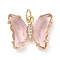 Brass Micro Pave Clear Cubic Zirconia Pendant, with Glass, Butterfly, Golden, Misty Rose, 15x19x4.5mm, Hole: 3.5mm