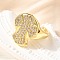 Brass Micro Pave Cubic Zirconia Cuff Rings for Women, Cross, Rack Plating, Long-Lasting Plated, Lead Free & Cadmium Free, Real 18K Gold Plated, US Size 7 1/4(17.5mm)
