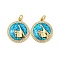 Brass Micro Pave Cubic Zirconia with Synthetic Opal Pendants, with Jump Ring, Cadmium Free & Lead Free, Flat Round with Gesture, Real 18K Gold Plated, 19.5x17x3.5mm
