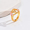 Heart & Flower Brass Pearl Pink Enamel Adjustable Finger Rings, Cadmium Free & Nickel Free & Lead Free, Golden, Letter V, 14mm, Inner Diameter: 17mm