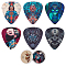 Artistic Plastic Guitar Pick, Guitar Accessories, Triangle with Women, Men, Alien, Skull & Wolf Pattern, Mixed Color, 29x25x1mm, 6pcs/box