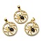 Brass with Cubic Zirconia Pendants, Long-Lasting Plated, Lead Free & Cadmium Free, Flat Round, Real 18K Gold Plated, 23x20x3.2mm, Hole: 3x4.5mm