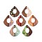 Opaque Resin and Walnut Wood Pendants, Teardrop Charms, with Glitter Powder & Gold Foil, Mixed Color, 32.5x27.5x3mm, Hole: 2mm