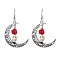 Halloween Alloy Synthetic Turquoise Dangle Earrings,  Brass Resin Earring for Women, Moon with Skull, Red, 58x35mm