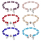 6Pcs 6 Colors Glass & Acrylic Imitation Pearl Beaded Stretch Bracelets Set, Cross & Oval Alloy Charms Bracelets, Mixed Color, Inner Diameter: 2-1/2 inch(6.4cm), 1Pc/color
