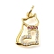 Brass Micro Pave Cubic Zirconia Pendants, with Jumping Ring, Long-Lasting Plated, Cadmium Free & Lead Free, Rack Plating, Real 18K Gold Plated/Platinum, Cat Shape, 15.5x10.5x1.5mm