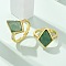 Rhombus Natural Green Aventurine Finger Rings, Golden Tone Brass Cubic Zirconia Cuff Rings, Rack Plating, Long-Lasting Plated, Lead Free & Cadmium Free, Rhombus: 13x18mm, Inner Diameter: 17mm