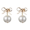 Brass Bowknot Dangle Stud Earrings, with Shell Pearl for Women, Golden, 20x14mm