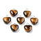 Natural Tiger Eye Charms, with Platinum Brass Peg Bail, Heart, 13.5~14.5x10.5x5mm, Hole: 1.8mm