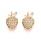 Brass Micro Pave Cubic Zirconia Pendants, Strawberry Charms, Nickel Free, Real 18K Gold Plated, 12.5x8x4mm, Hole: 1.4mm