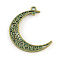 Moon Zinc Alloy Hollow  2-Loop Link Pendants, Cadmium Free & Nickel Free & Lead Free, Antique Bronze & Green Patina, 40x30x1.5mm, Hole: 1~2mm