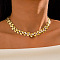 Alloy & Imitation Pearl Leaf Link Chain Choker Necklaces for Women, Golden, 15.75 inch(40cm)